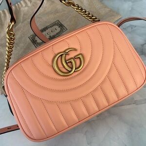 $2,900 New, Authentic Gucci GG Marmont Shoulder Bag Peach SALE Gold Chain